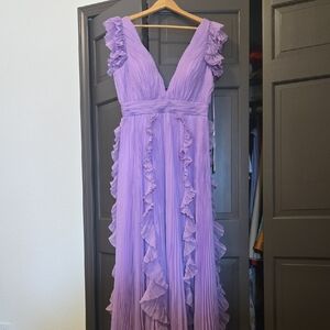 NWT Mac Duggal Lavender Ruffle Maxi Dress